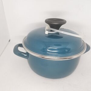 Chefs Atelier 1.6 Qt. Enameled Steel Cooking Pot Lid Stock Blue Green Color New.